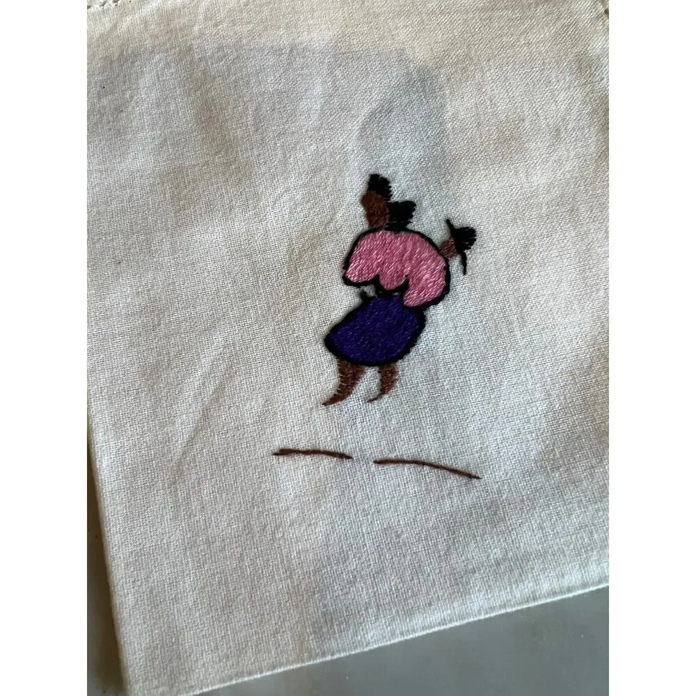 Indigenous People Hand Embroidered Hemstitch Linen Cocktail Napkins